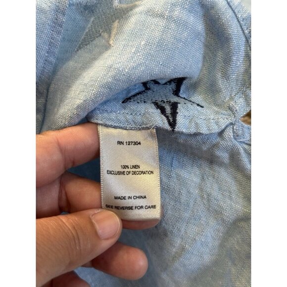 JOHN MARK 100% Linen Embroidered Navy Red White Stars Button Front Knot Boho S - Picture 5 of 9